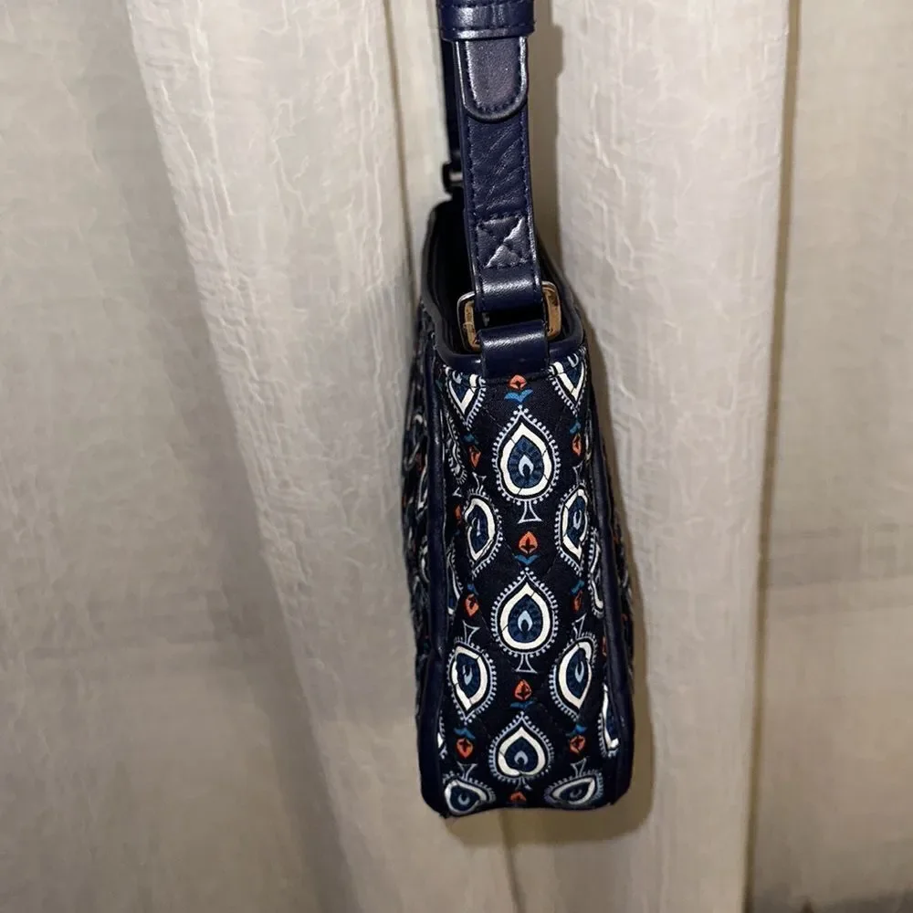 Vera Bradley Navy Blue White Coral Quilted Trimmed Trapeze Crossbody Purse Bag
